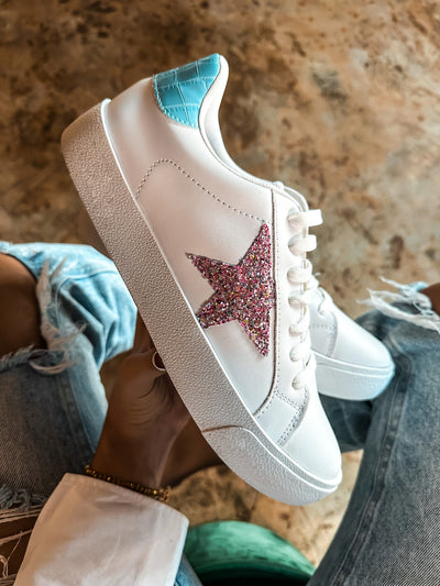 Waldorf White & Pink Glitter Star Sneakers