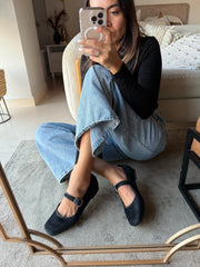 Mary Jane Suede Black Balerinas