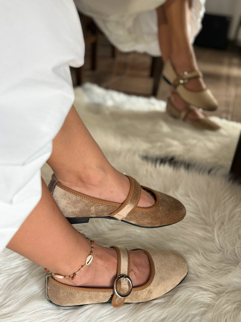 Baltimore Strap Beige Taupe Flats