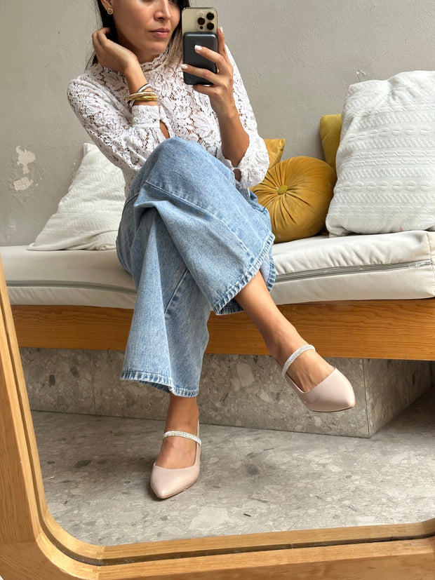 Mia Heels Tira Brillantes Tacón mini Nude