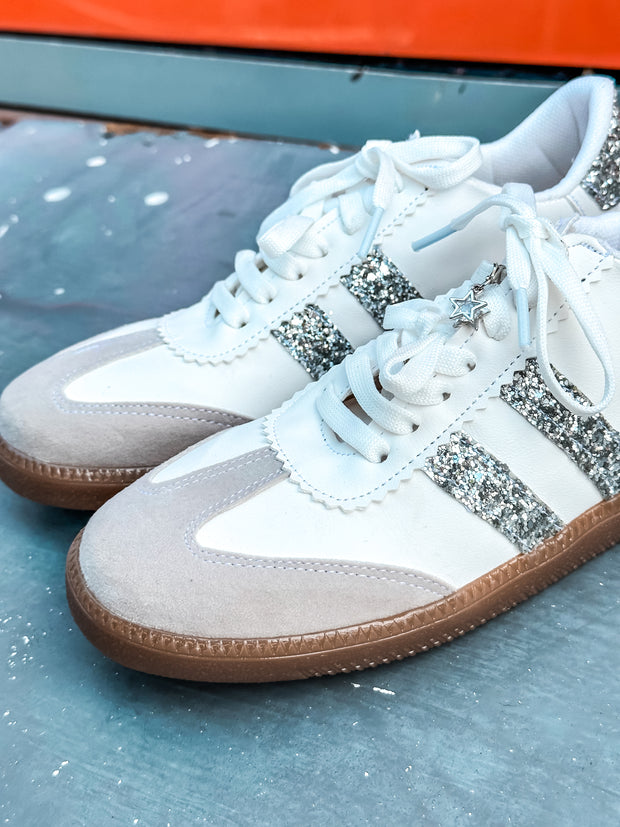 Sporty Glitter Sky Details White Sneakers
