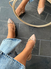 Mia Heels Perlas Oro Tacón mini Nude