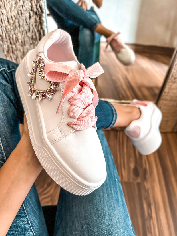 Shiny Heart Pink Sneakers