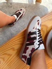 Burgundy Cow Sneakers Sporty