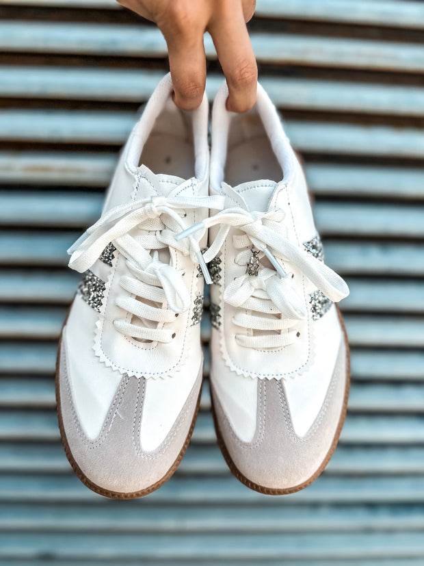 Sporty Glitter Sky Details White Sneakers