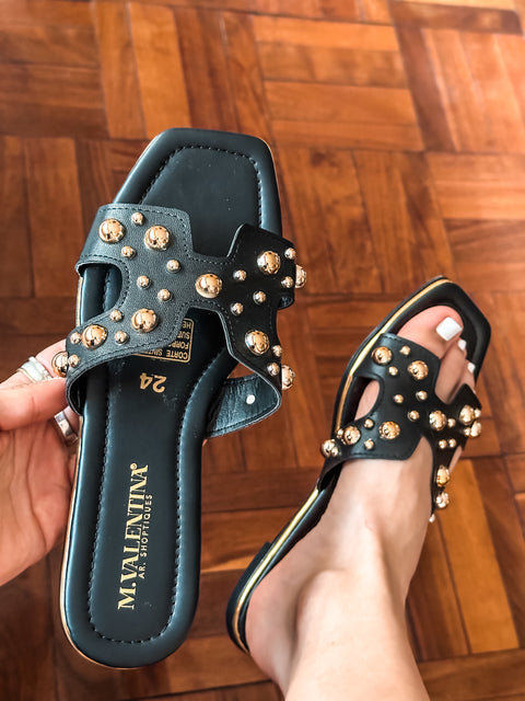 Hera Crown Pearl Black Sandals