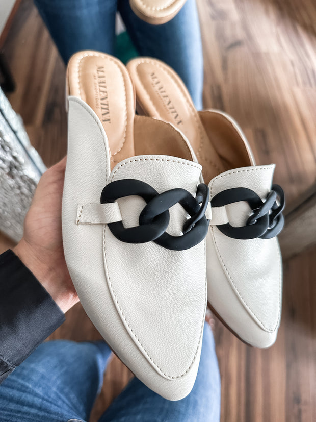 Columbia Ice & Black Matte Chain Mules