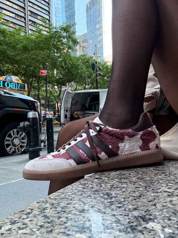 Burgundy Cow Sneakers Sporty