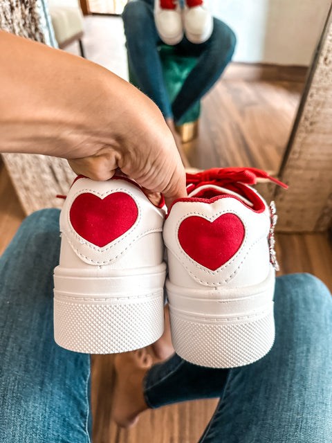 Shiny Heart Red Sneakers