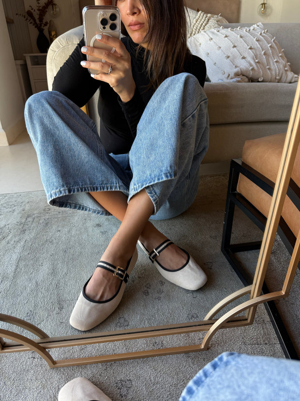 Mary Jane Cream & Black Balerinas