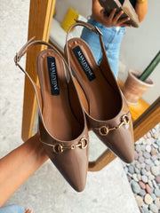 Slingback Flats Taupe Charol Hebilla dorada