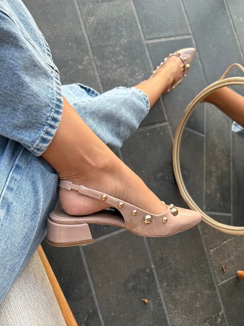 Mia Heels Perlas Oro Tacón mini Nude