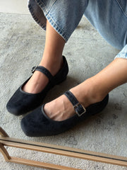 Mary Jane Suede Black Balerinas