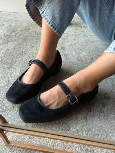 Mary Jane Suede Black Balerinas