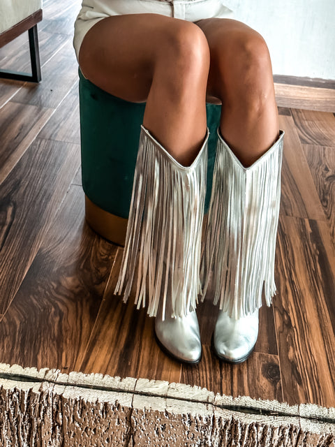 Texas Fringe Silver Boots