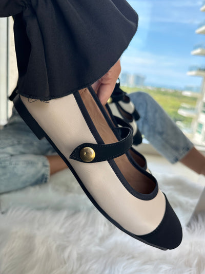 Mary Jane Ivory & Black Balerinas