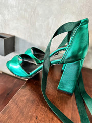 Kylie Gladiator Green Metallic Heels