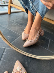 Mia Heels Perlas Oro Tacón mini Nude