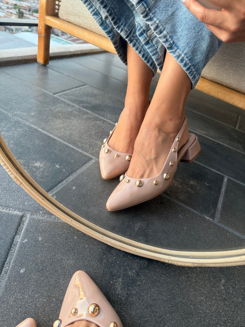 Mia Heels Perlas Oro Tacón mini Nude