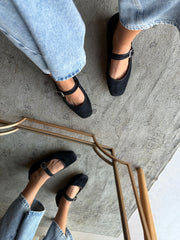 Mary Jane Suede Black Balerinas