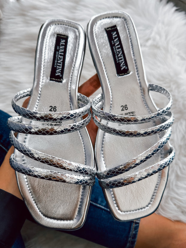 Clio Two Metallic Silver Sandals