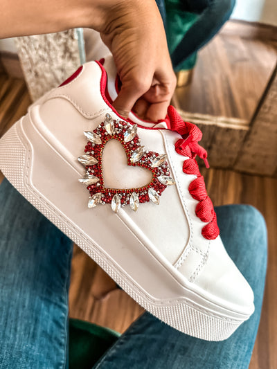 Shiny Heart Red Sneakers