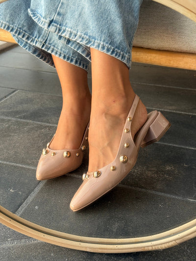 Mia Heels Perlas Oro Tacón mini Nude