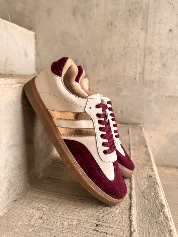 Sporty Burgundy Metallic Sneakers