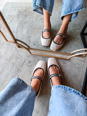 Mary Jane Cream & Black Balerinas