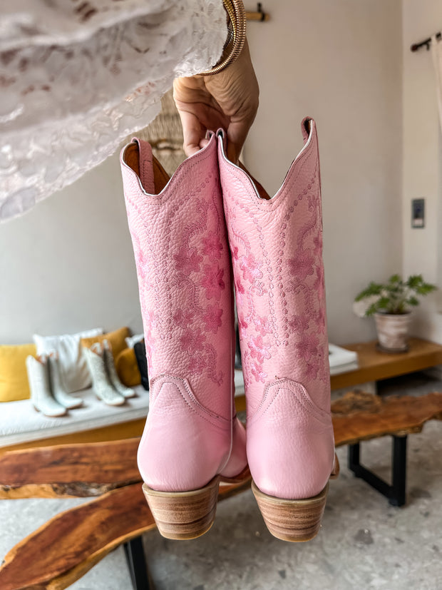 Texas Boots de Piel Rosa bordado en Flores