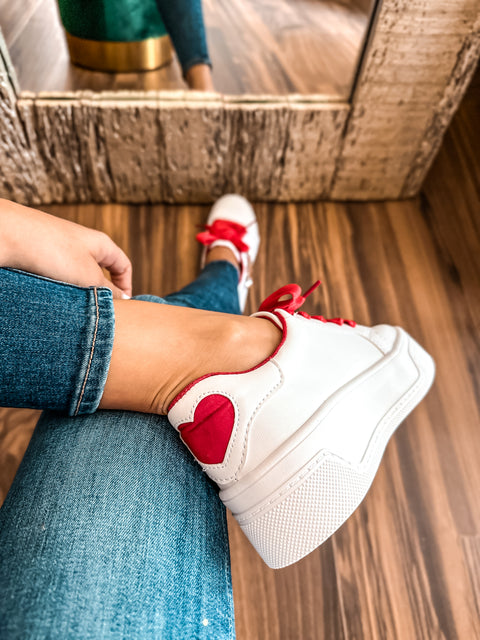 Shiny Heart Red Sneakers