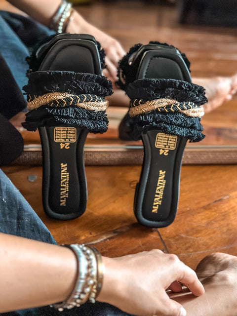 Braid Cancun Black Sandals