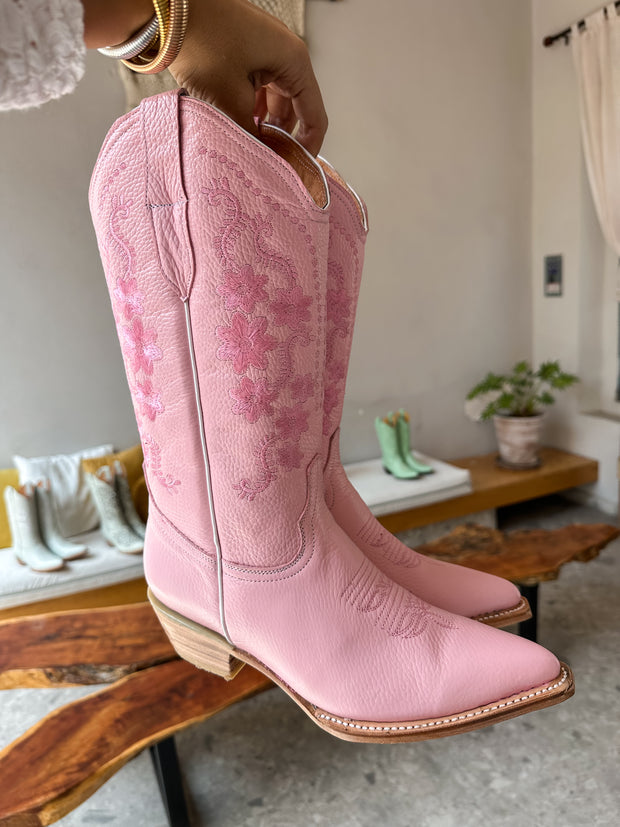 Texas Boots de Piel Rosa bordado en Flores