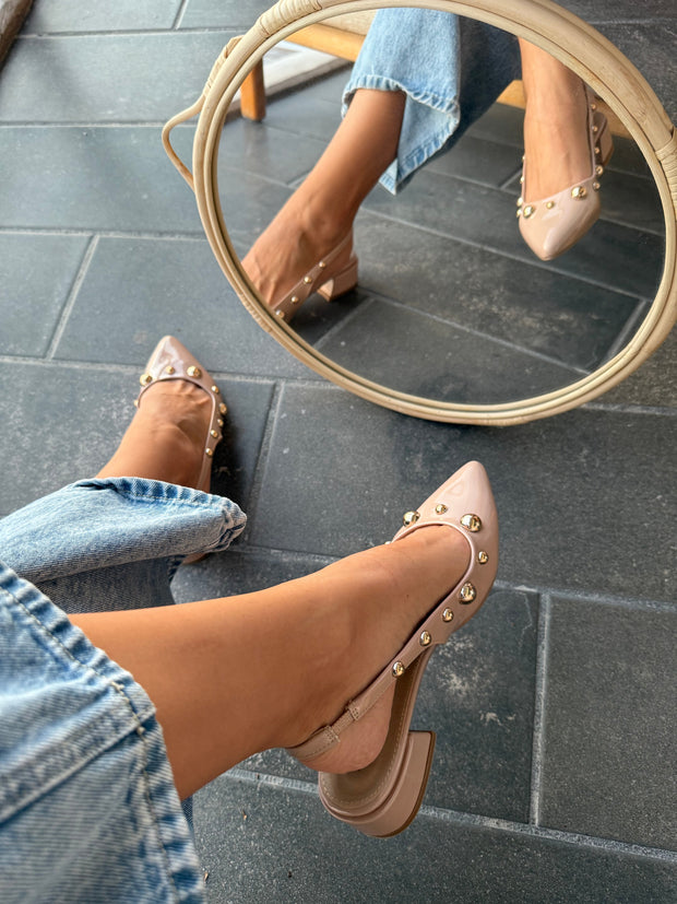 Mia Heels Perlas Oro Tacón mini Nude