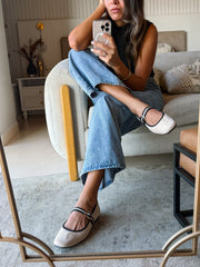 Mary Jane Cream & Black Balerinas