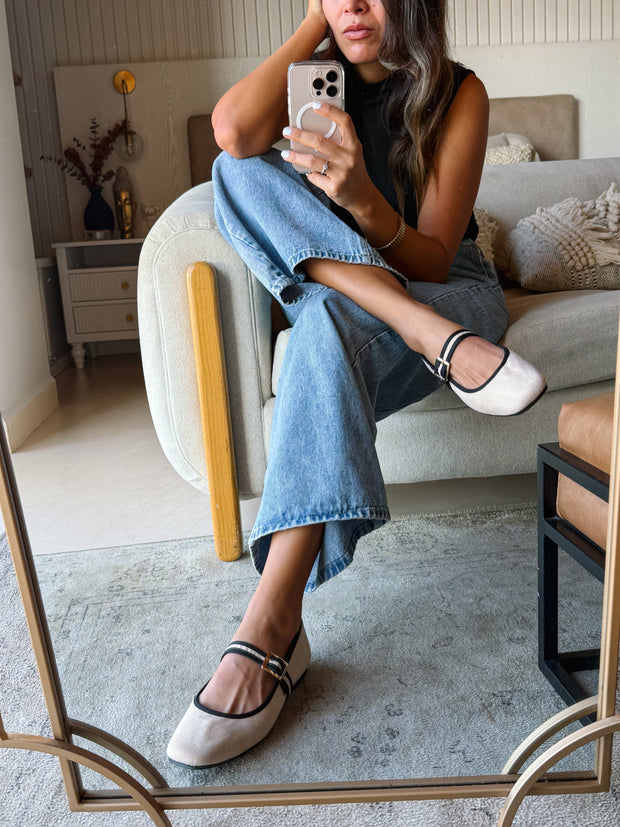 Mary Jane Cream & Black Balerinas