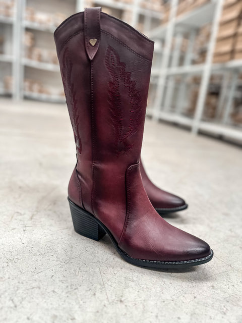 Borgoña Savage | Botas Cowboy Mujer con Tacón y Bordado Clásico