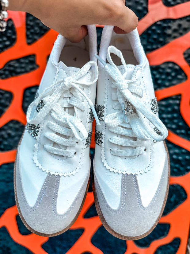 Sporty Glitter Sky Details White Sneakers