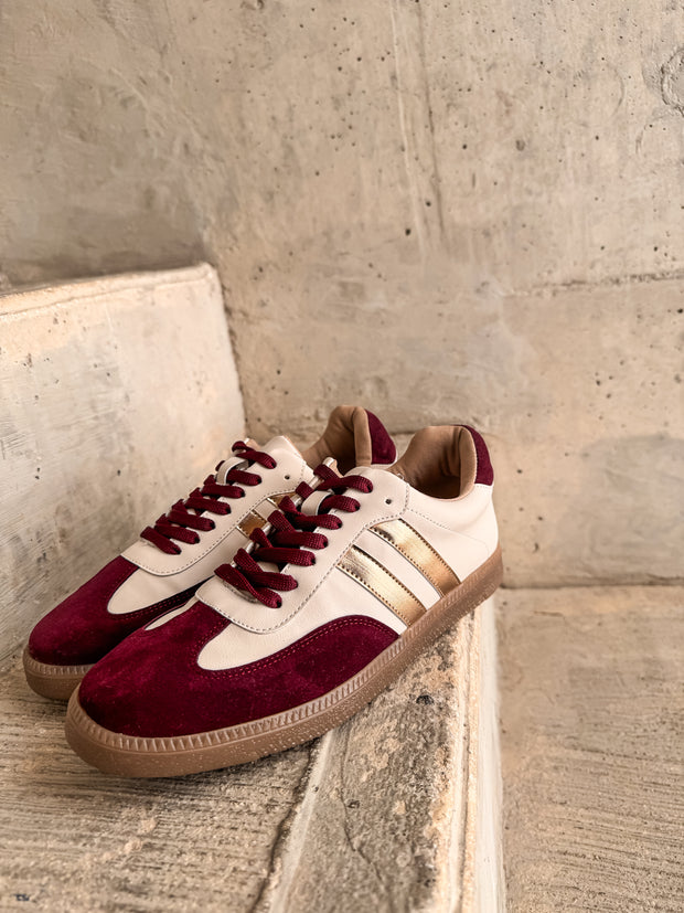 Sporty Burgundy Metallic Sneakers