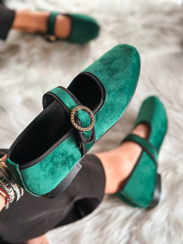 Baltimore Strap Green & Black Flats