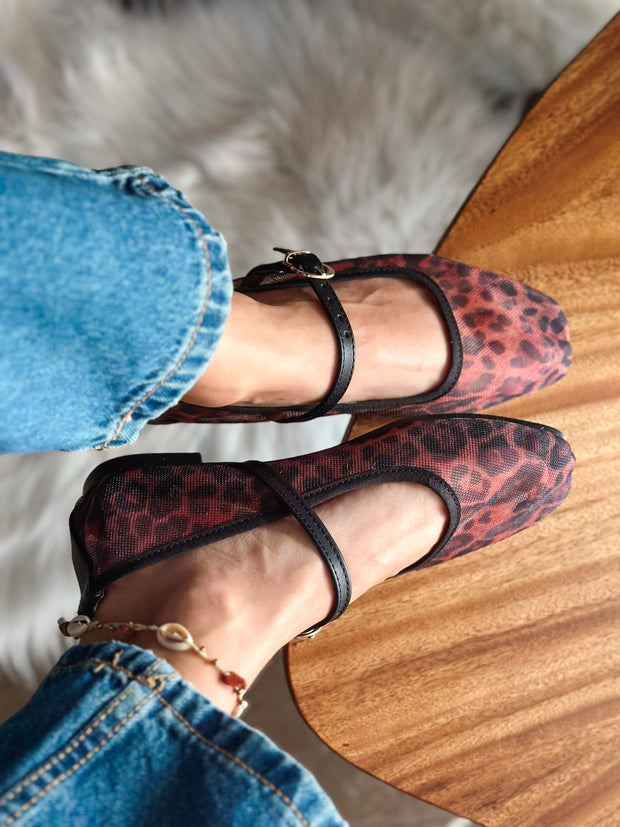 Mary Jane Leopard  Black Balerinas