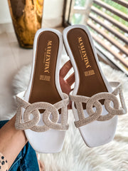 Rose Shiny White Sandals