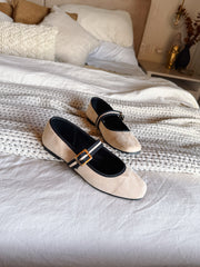 Mary Jane Cream & Black Balerinas