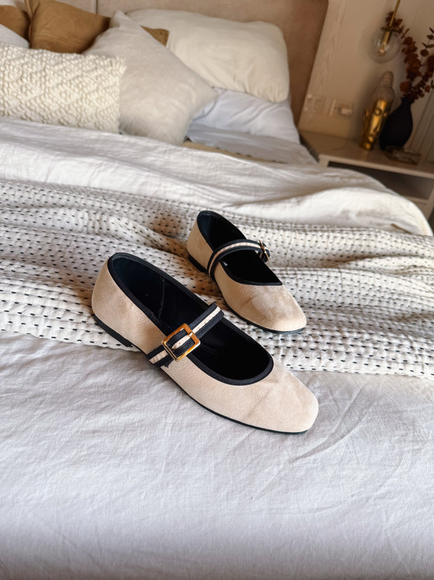 Mary Jane Cream & Black Balerinas