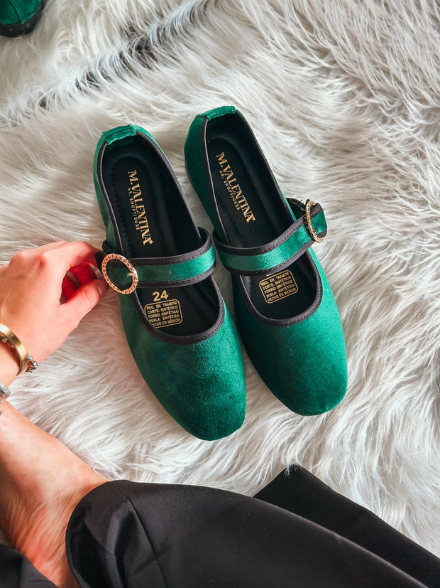 Baltimore Strap Green & Black Flats