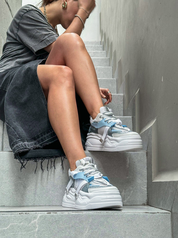 Manhattan White & Denim Blue Sneakers