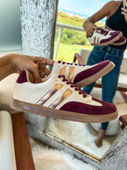 Sporty Burgundy Metallic Sneakers