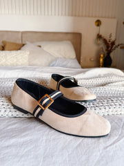 Mary Jane Cream & Black Balerinas