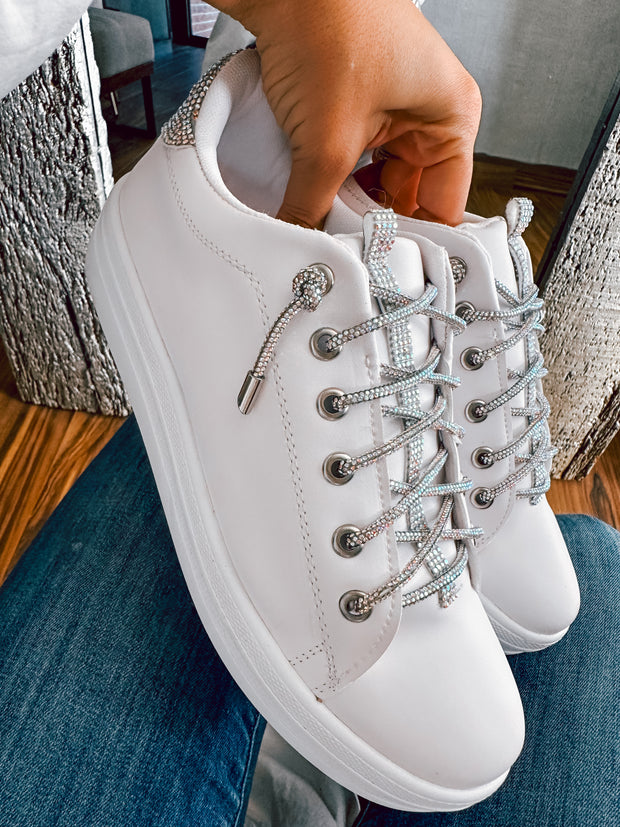 Brooklyn Basic Shiny Silver Laces White Sneakers