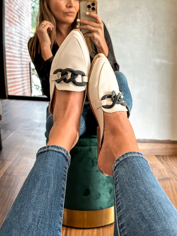 Columbia Ice & Black Matte Chain Mules